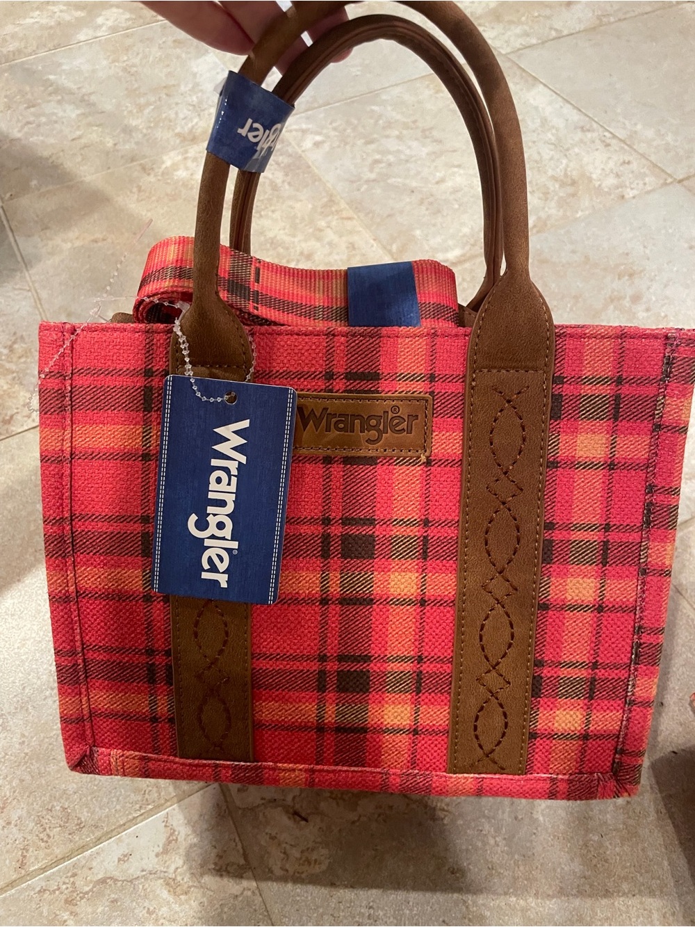 NWT Wrangler Pink and Brown Southwestern Tote Bag with Crossbody Strap